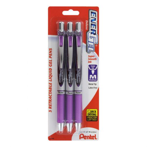 Pentel EnerGel Deluxe RTX Retractable Gel Ink Pens, 0.7 mm, Violet Ink, 3-Pack