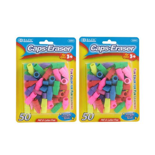 NEW Bazic Pencil Top Erasers, Assorted Colors, Pack of 100