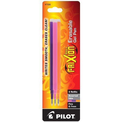 Pilot 77336 Refill For Frixion Erasable Gel Ink Pen, Assorted, 3/pk