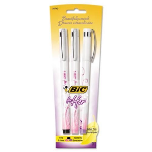 Bic Corporation FPFHP31AST For Her Marker Pen, 0.5 Mm, Black/pink/purple, 3/pk