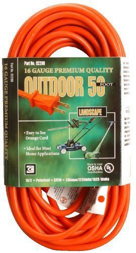 Coleman cable 02208 16/2 vinyl outdoor extension cord  orange  50-feet for sale