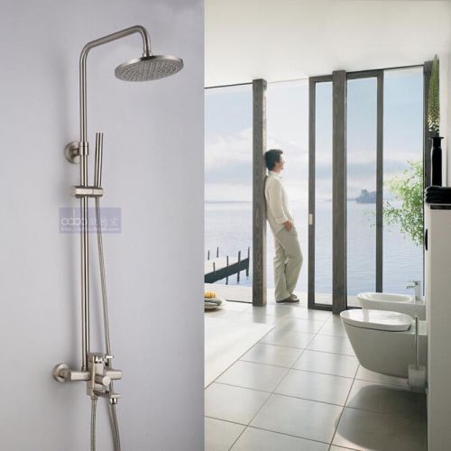 Modern Brushed Nickel 8&#034; Rainfall Shower Faucet Set Wall Mounted With Handshower