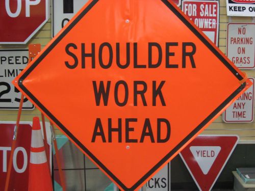 Shoulder Work Ahead Fluorescent Vinyl With Ribs Road Sign 48&#034; X 48&#034;