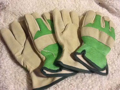 2 NEW PR SOFT COWHIDE SIZE LG GREEN/BEIGE VENTED MATERIAL ON BACK WINTER LINED