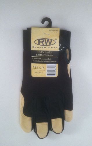 RW Rugged Wear Black High Dexterity Gloves, Leather Palm/Spandex Size:X-Large