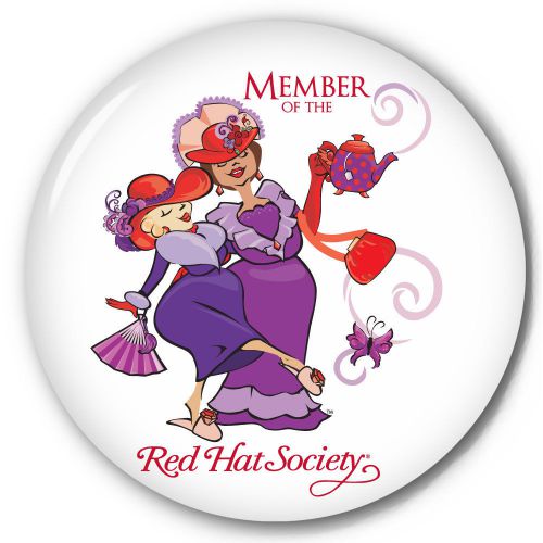 S13 RED HAT SOCIETY 3&#034; CELLULOID PIN BACK BUTTON OFFICIAL LICENSED PRODUCT
