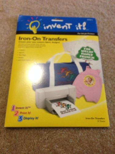 Invent It! Iron-On Transfers For Light Fabrics 10 Sheets NEW!!