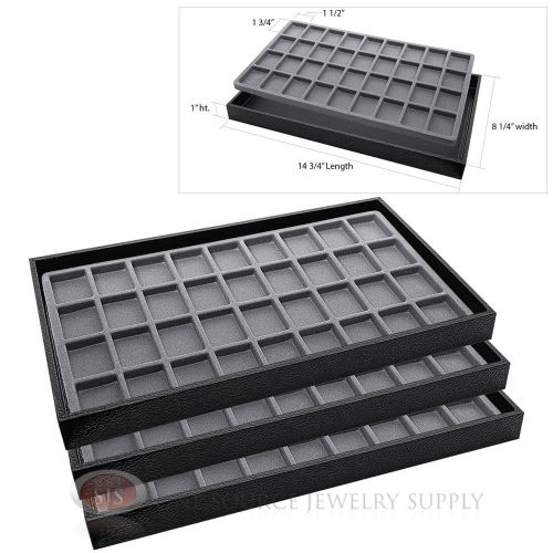 3 Wooden Sample Display Trays 3 Divided 36 Compartment  Gray Tray Liner Inserts