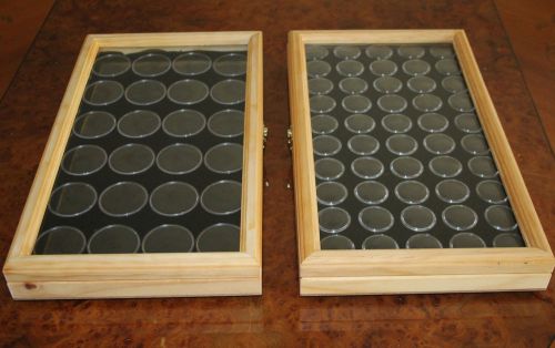 1 Pair Pine Gold Nugget Display Case Glas Lid  50 &amp; 24 Gem Jar Insert in black