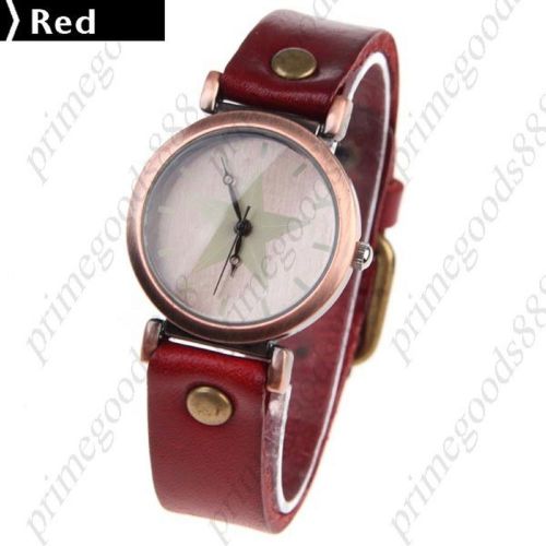 Star Face PU Leather Quartz Wrist Wristwatch Women&#039;s Free Shipping Red