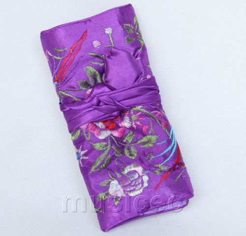 handmade embroider silk purple colors Jewelry bags pouches roll T785A11
