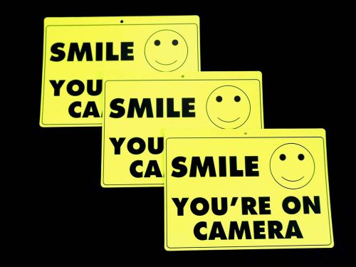 LOT OF SMILE YOURE ON SECURITY VIDEO CCTV CAMERA IN USE WARNING YARD FENCE SIGNS