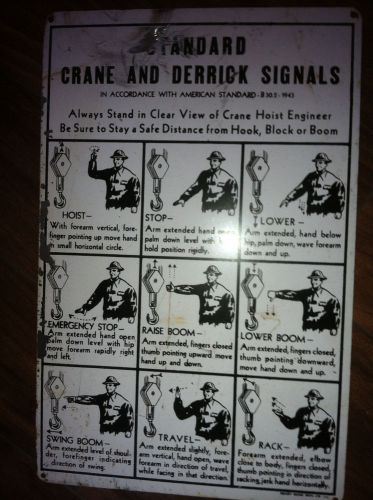 Standard crane and derrick signals metal sign for sale