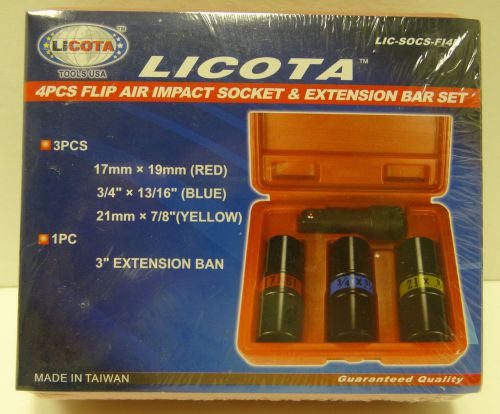 Licota 4pcs air impact socket &amp; extension bar set lic-socs-fl4p 6 common sizes for sale