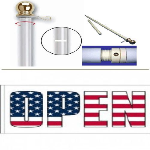 Tangle free 6ft.2- piece w/wall bracket spinning flagpole3&#039;x5&#039;open w/stars flag for sale