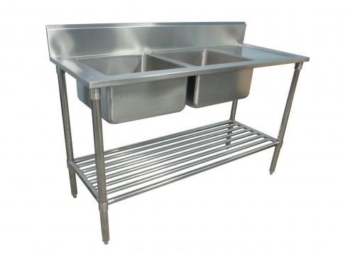 1500 x 600mm NEW COMMERCIAL DOUBLE BOWL KITCHEN SINK #304 STAINLESS STEEL BENCH