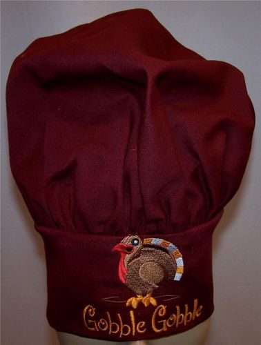 Gobble Gobble Thanksgiving Day Turkey Maroon Adjustable Adult Chef Hat Puffy NWT
