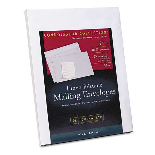 Southworth 100% cotton resume envelopes, blue, 24 lbs., 9 x 12, linen, 25/box for sale