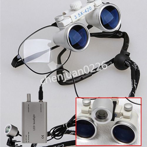 Dentist dental surgical binocular lens loupes 3.5x 420mm + led head light lamp for sale