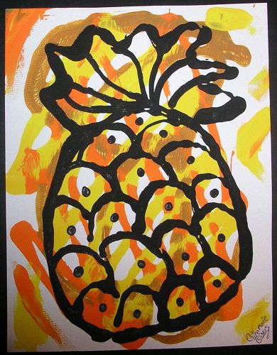 Gorgeous Pineapple GinaMarie Art  Folk Art Abstract Signed Original Painting
