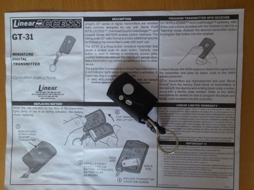 Linear gt-31 genie intellicode gate and garage door opener keychain remote for sale