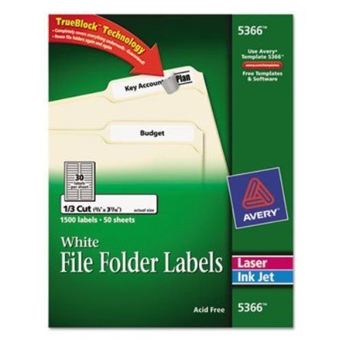 Avery #5366 - Permanent Self-Adhesive Laser/Inkjet File Folder Labels, White