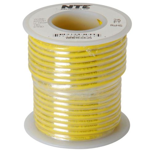 NTE WH616-04-25 Stranded 16 AWG Hook-Up Wire Yellow 25 Ft.