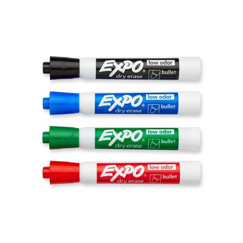 Expo Low Odor Bullet Tip Dry Erase Markers, 4 Colored Markers-
							
							show original title