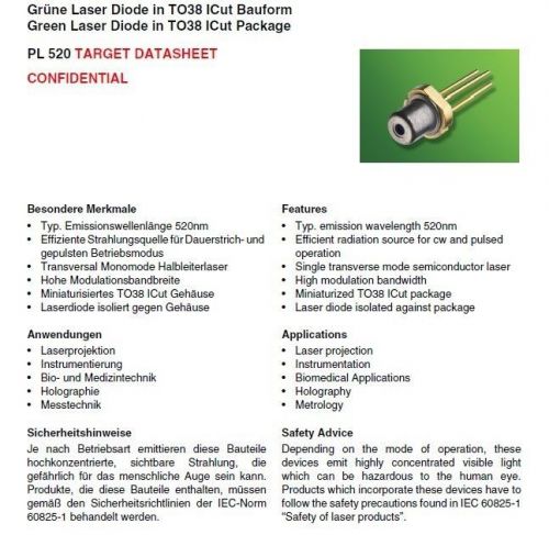 OSRAM PL520 520nm 50mw laser diode