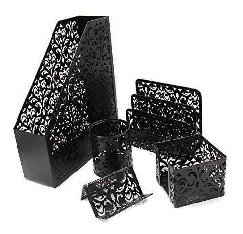 EasyPAG Carved Hollow Flower Pattern 5 in 1 Desk Organizer Executive Office Set