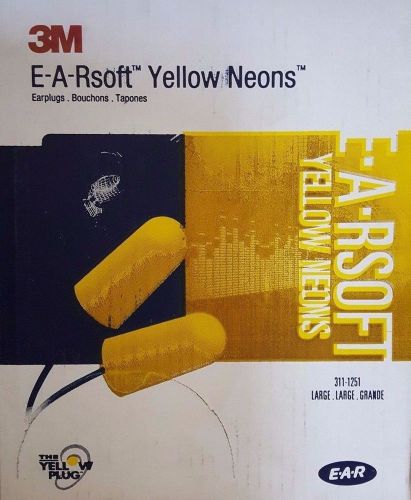 3M E-A-Rsoft Yellow Neons Corded Earplugs, Large, Hearing Conservation 311-1251