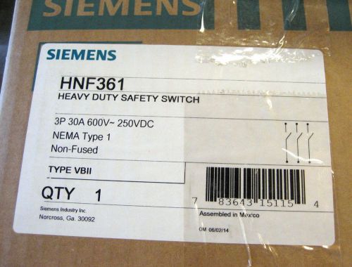 Siemens HNF361 Heavy Duty Safety Switch 30A 600VAC 3P 3W Non-Fused NEMA Typ1 01