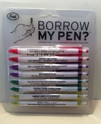 NEW Set of 8 &#034;Borrow My Pen?&#034; Novelty Pens from FRED