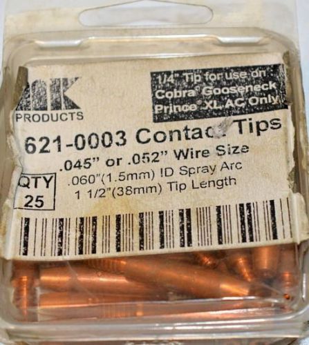MKP 1/4&#034; Contact Tips #621-0003 .045&#034; or .052&#034; Wire size. 1 1/2&#034; Tip Length - 20