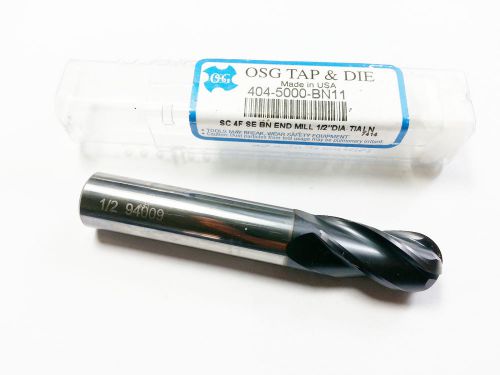 1/2&#034; osg solid carbide tialn coated 4 flute ball nose end mill (r 78) for sale