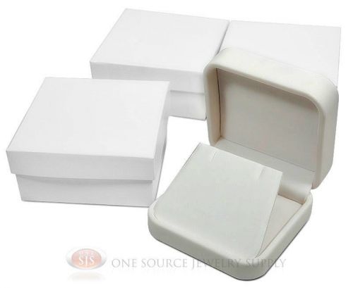3 piece white leather earring jewelry gift box 2 3/4&#034; x 2 3/4&#034; x 1 1/8&#034; for sale