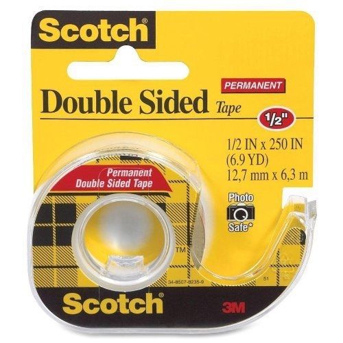 3m double-sided tape with dispenser, permanent, 1/2 x 250 inches, clear, 2-count for sale