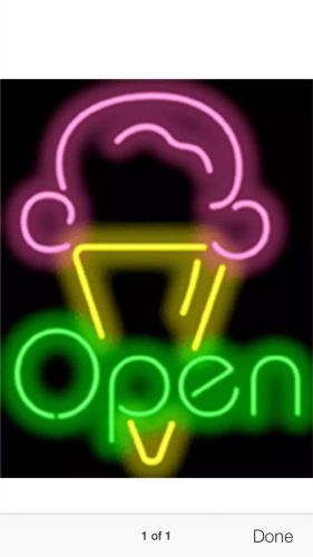 NEON SIGN OPEN CONE GRAPHIC GREEN LTRS 24&#034; W X 30&#034; H FREE SHIPPING ICE CREAM