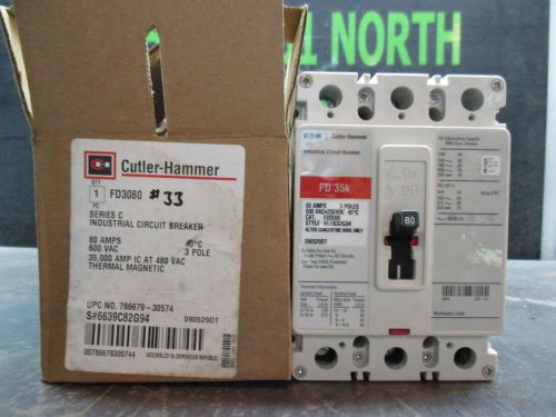 CUTLER-HAMMER 80AMP INDUSTRIAL CIRCUIT BREAKER CAT#FD3080 #826952 600VAC 3P NIB