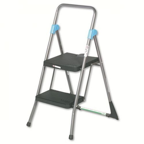Tubular-steel framed folding two-step ladder in gray, new for sale