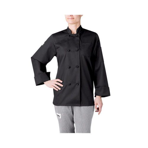 Chefwear 4430-30 med women&#039;s medium black three-star chef jacket for sale