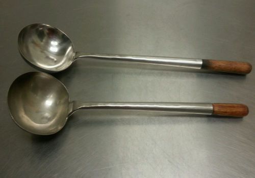 Lot of Two Stainless Steel Ladles w/ Wooden Handle 10 oz &amp; 8 oz Capacity