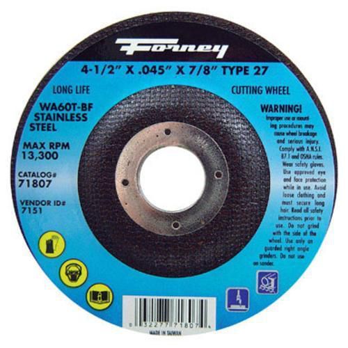 Forney industries 71807 cutting wheel 4-1/2&#034; x 0.045 x 7/8&#034; - st for sale