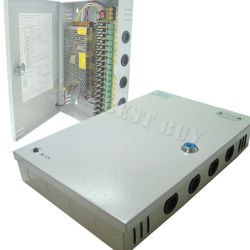 1 18 port ch dvr power supply box dc 12v 10a for security cctv camera led strip for sale