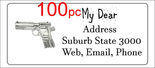 100 Personalised return address label custom sticky mailing sticker 56x25mm gun