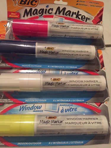 Lot Of 4 BIC Magic Marker for Windows w/ Chisel Tip - Yellow Pink White Blue
