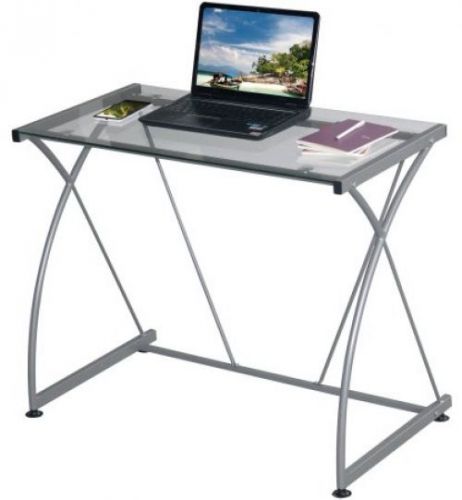 Desk Techni Mobili Tempo Grey Desk, Clear Glass Finish, Modern Compact Design