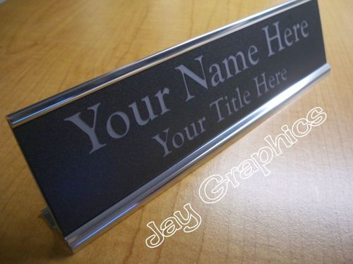 Custom Engraved 2x8 Desk Name Plate | Personalized Customized Graphite Silver