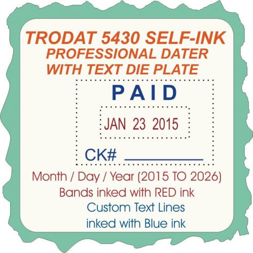 Trodat Professional 5430 Stamp, Dater, Text Message, Self-Inking, Blue/Red Ink
