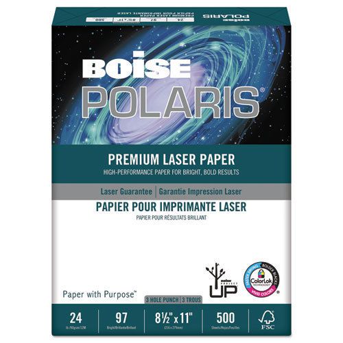 POLARIS Premium Laser Paper, 3-Hole, 97 Bright, 24lb, Letter, White. 500 Sheets